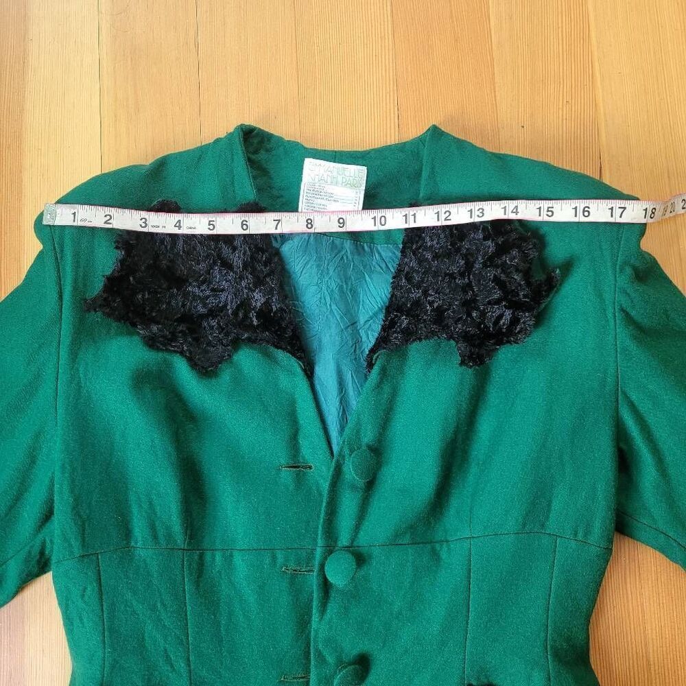 Vintage Emmanuelle Khanh Paris forest‎ green suit with faux fur trim glam - Picture 11 of 16
